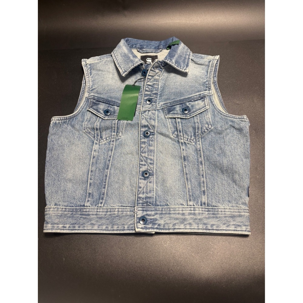 G Star RAW Slim Denim Vest Womens Size M Sun Faded Blue Cotton
